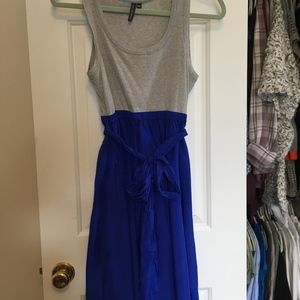 Grey and Blue Cotton and Silk Dress